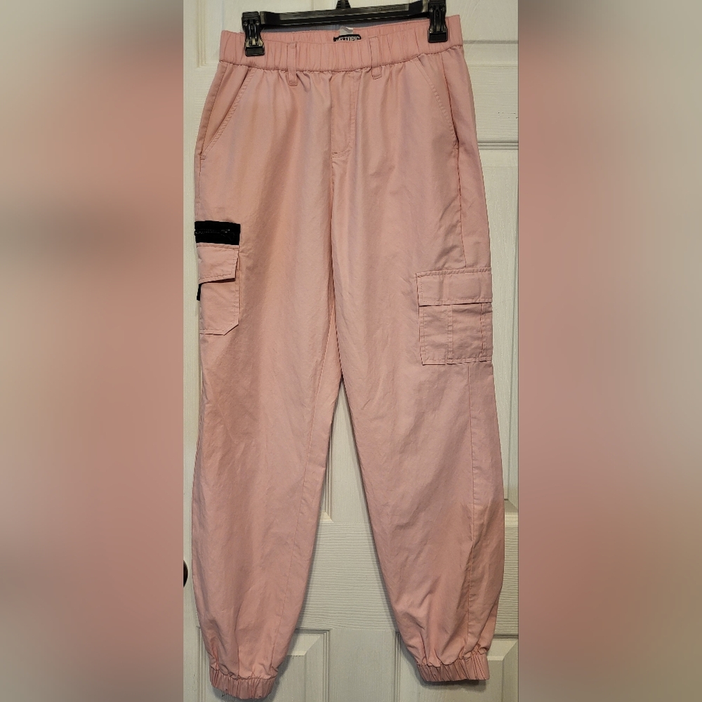 Hot Topic Cargo Jogger Pants Junior Women Small  Lite Pink With Blk Goth Punk